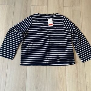 Zara trufaluc navy nautical, blue/white stripe shirt with long wide sleeves L